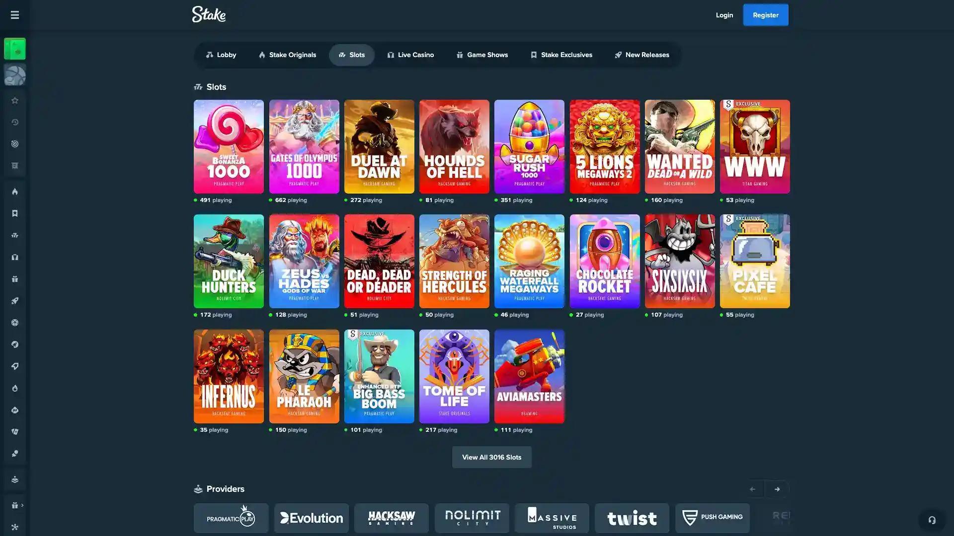 Pantalla de juego en Stake.com mostrando el entorno de apuesta y navegación